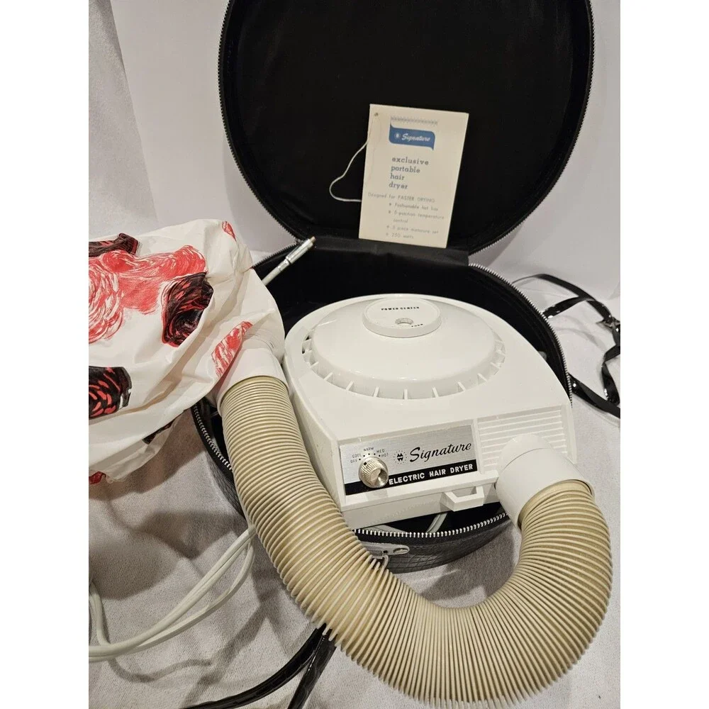 Vintage Portable Bonnet hair dryer Signature Hat Box Montgomery Ward - Working